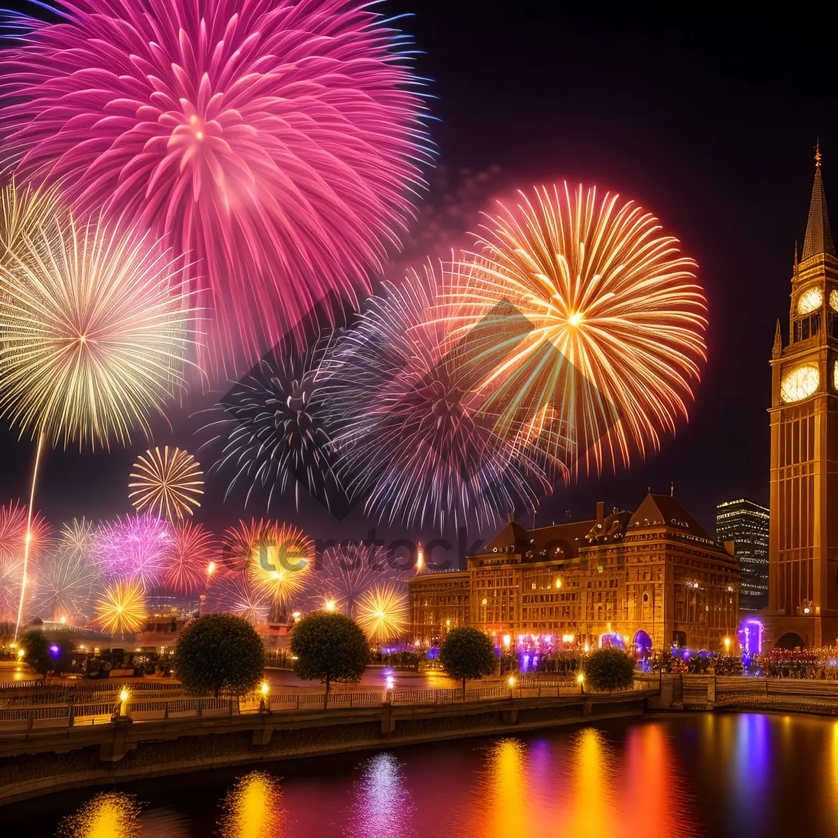 Picture of Festive Night Sky Fireworks Burst