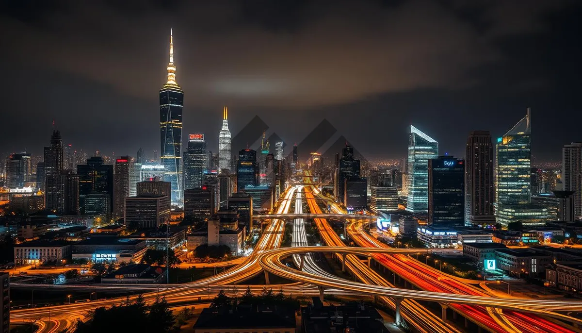 Picture of Modern office tower at dusk in urban cityscape