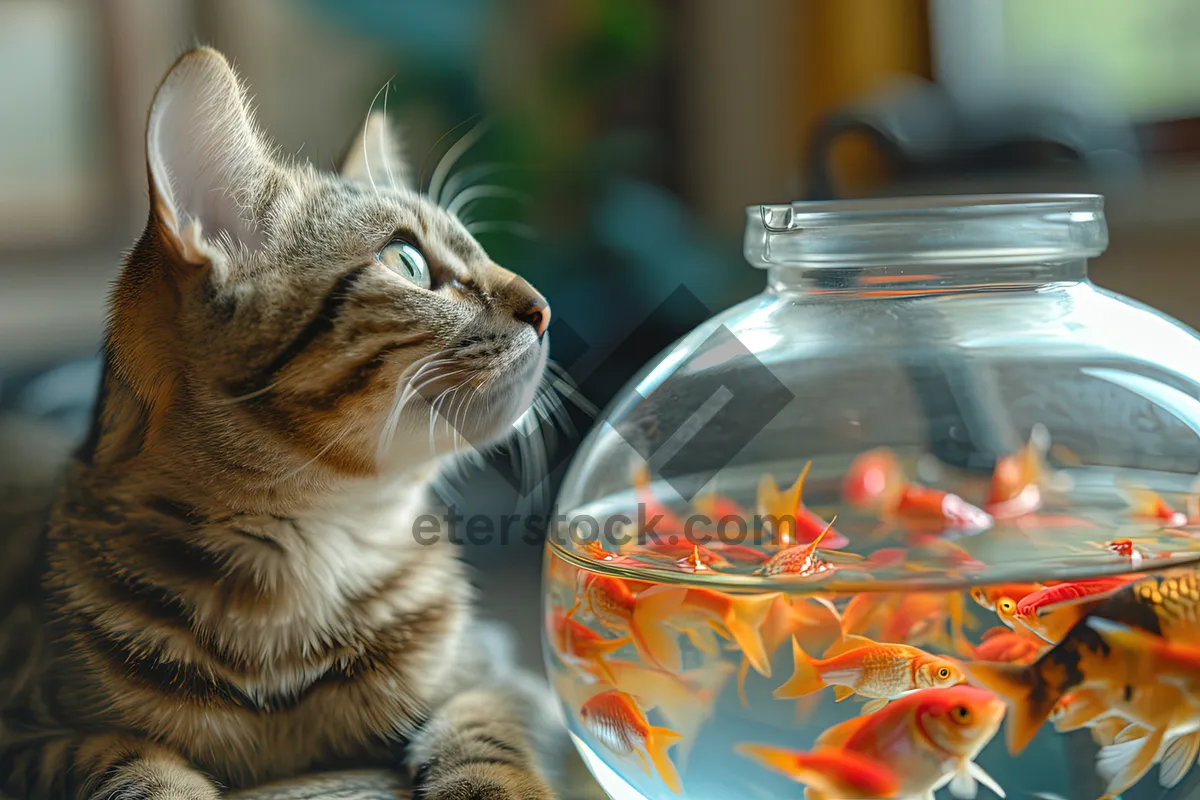 Picture of Curious Tabby Cat in Aquarium Container