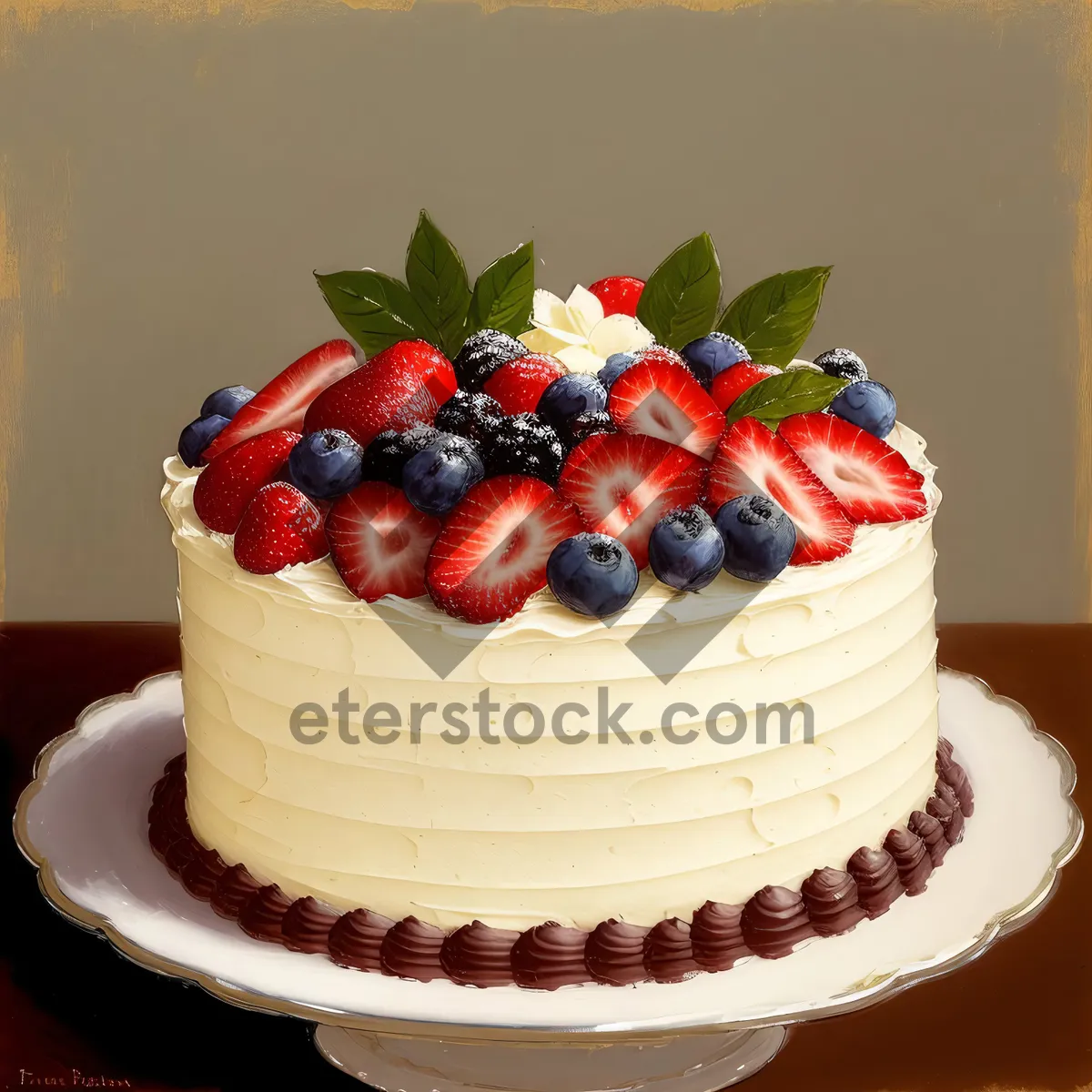 Picture of Delicious Fruit Cake with Berries and Cream