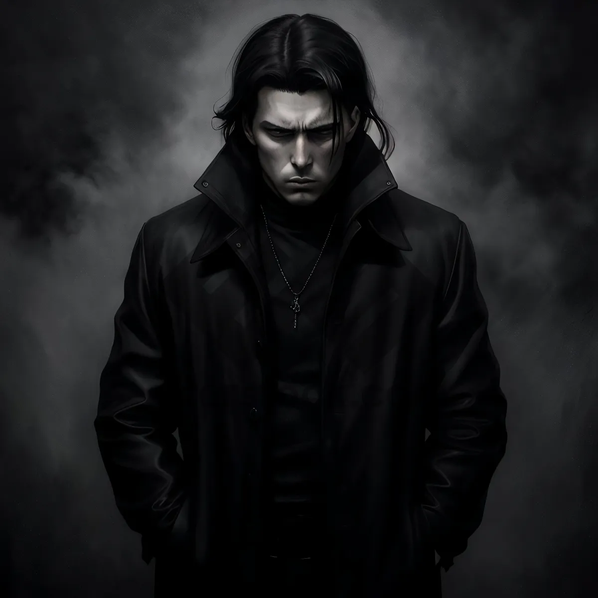 Picture of Confident businessman in stylish black suit pose portrait.