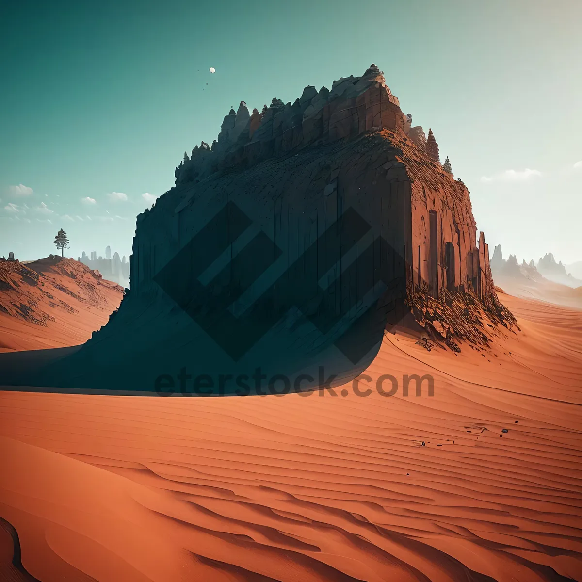 Picture of Orange Desert Canyon Landscape - Majestic Dunes and Rocky Mountains