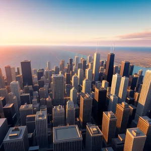 Modern urban skyline at sunset