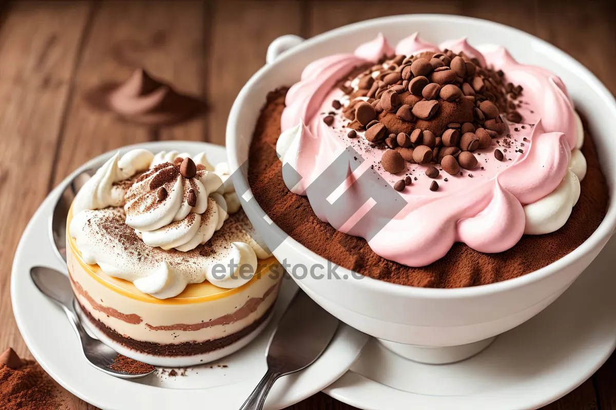 Picture of Gourmet Chocolate Cake with Cappuccino and Ice Cream