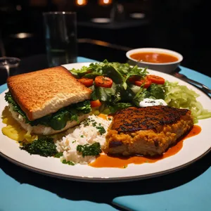 Gourmet grilled beef salad with spicy sauce