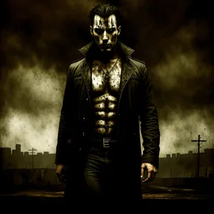 Masked Man: Dark Protective Statue Masked in Black