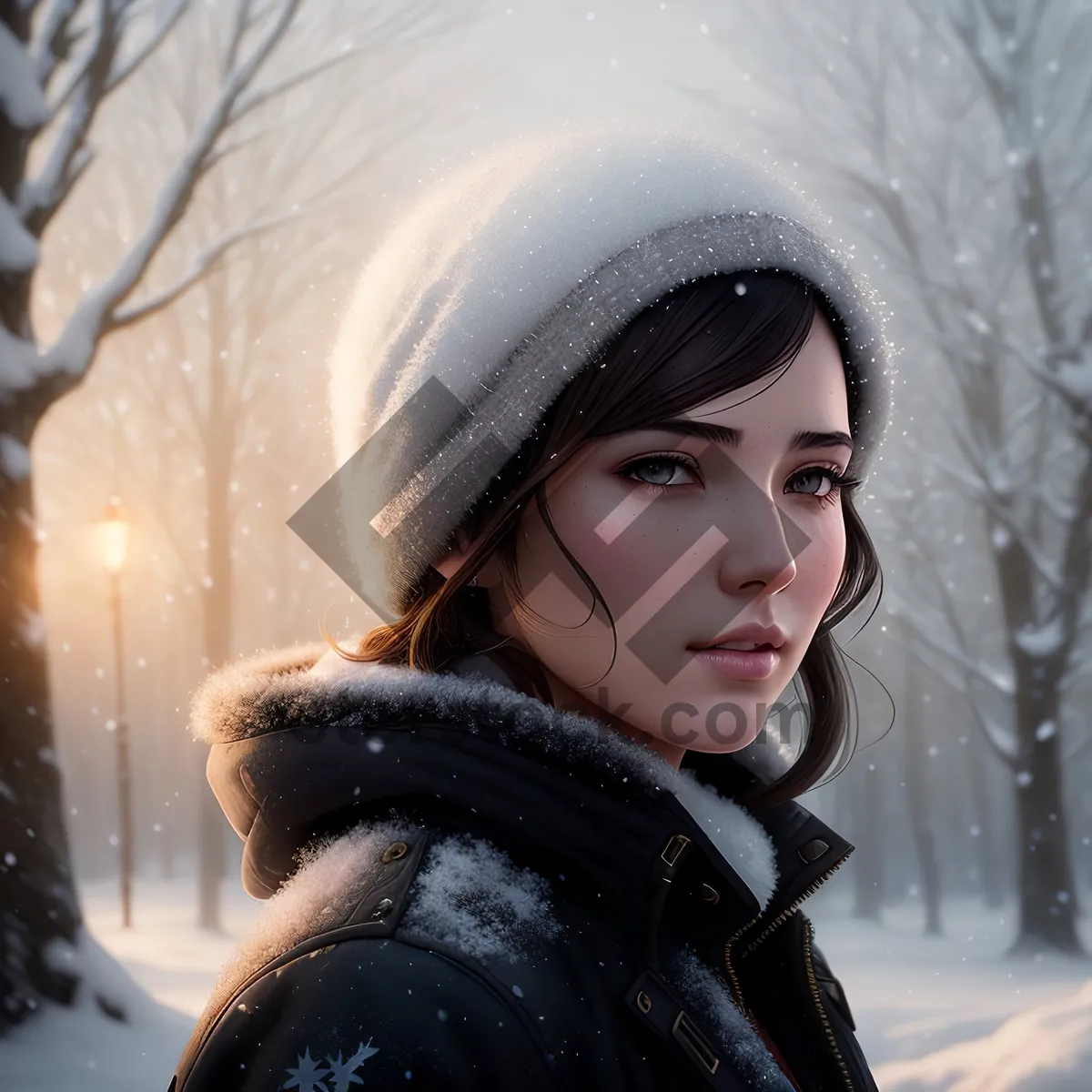 Picture of Snowy Smiles: A Fashionable Winter Traveler with Joyful Expression