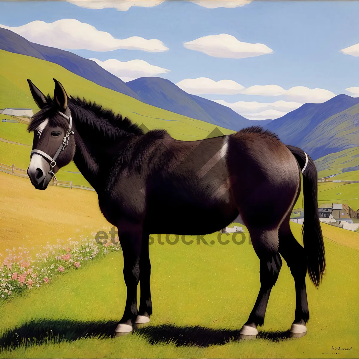 Picture of Thoroughbred Stallion Grazing in Meadow