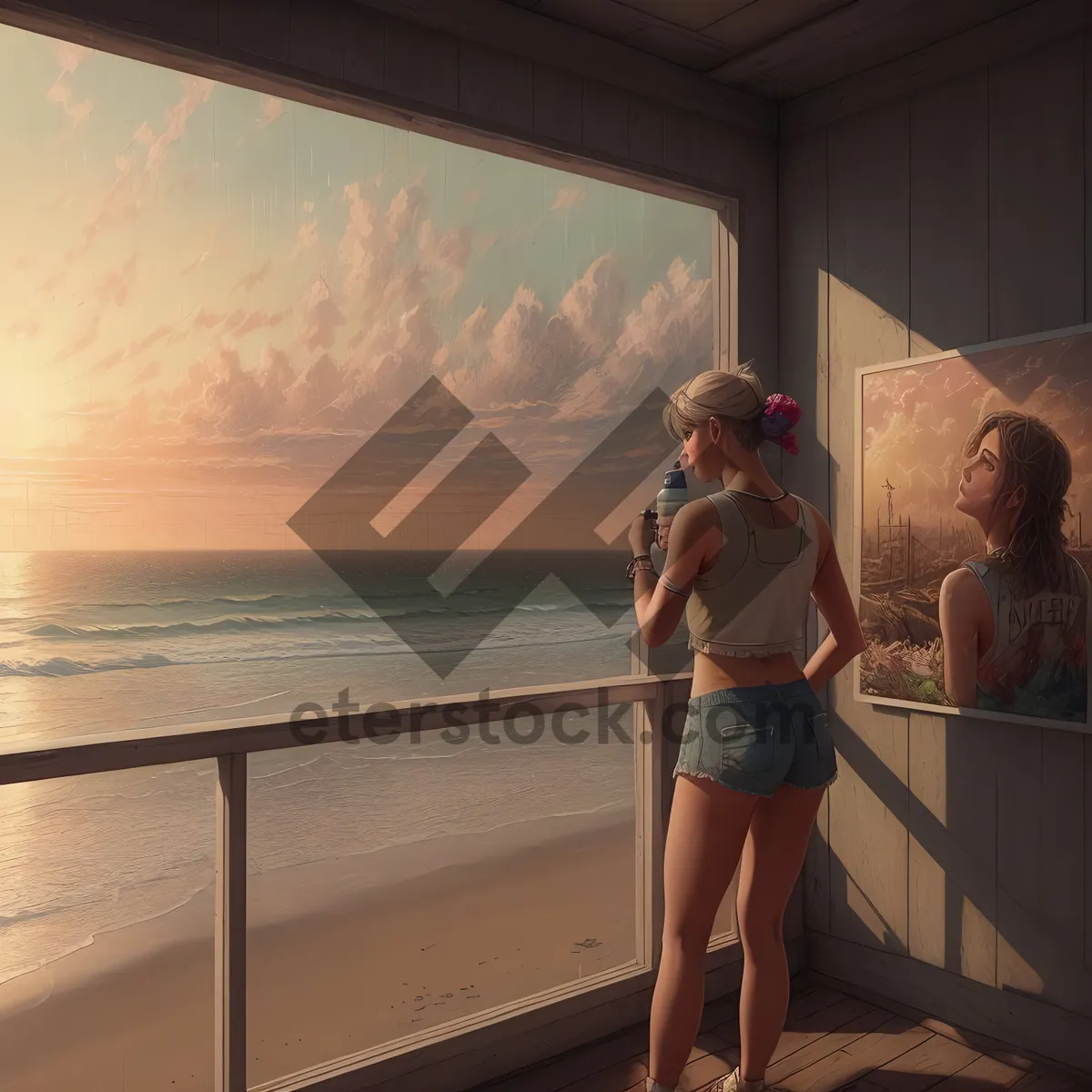 Picture of Sunset Beachwear: Sexy Swimsuit Model Enjoying Vacation