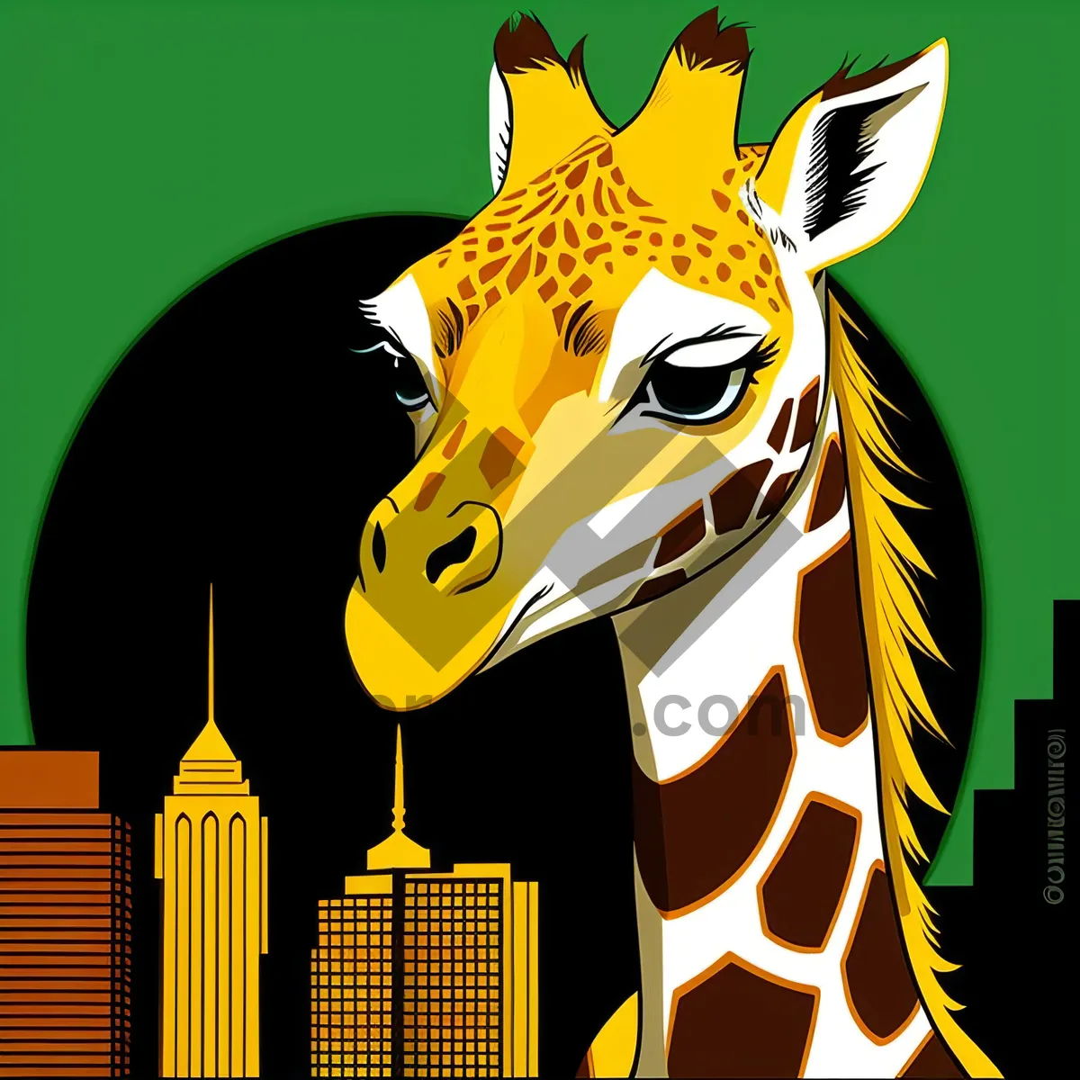 Picture of Playful Giraffe Cartoon Art with Man