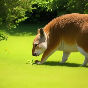 Wild Brown Kangaroo Grazing in Zoo Menagerie