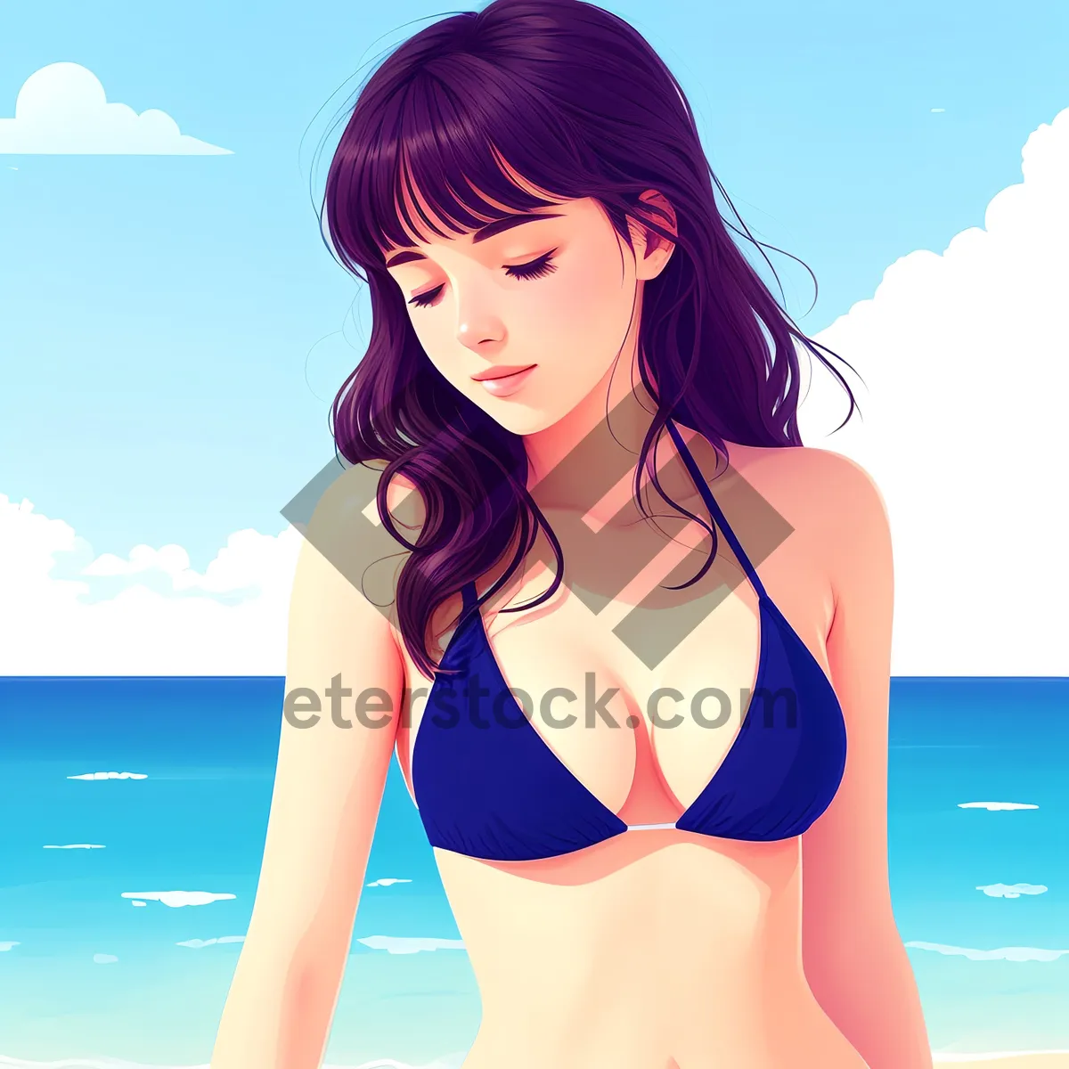 Picture of Sultry Brunette in Stylish Bikini Exuding Confidence