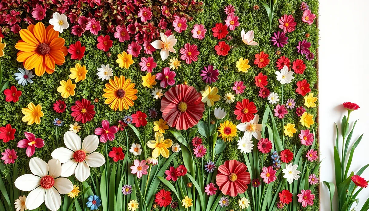 Picture of Bright Yellow Pink Flower Bouquet in Garden