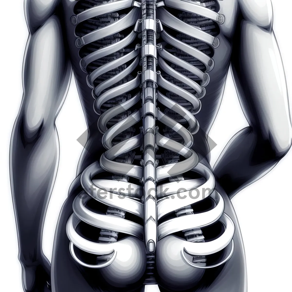 Picture of Anatomical 3D X-ray of Human Torso in Black Sportswear