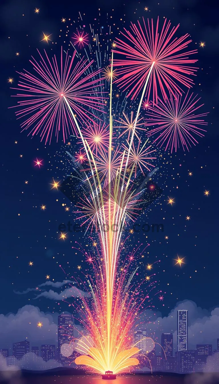 Picture of Night Sky Firework Display Bursting with Color