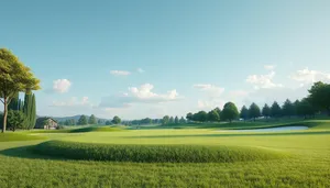 Sunny autumn landscape with cereal field under clear sky