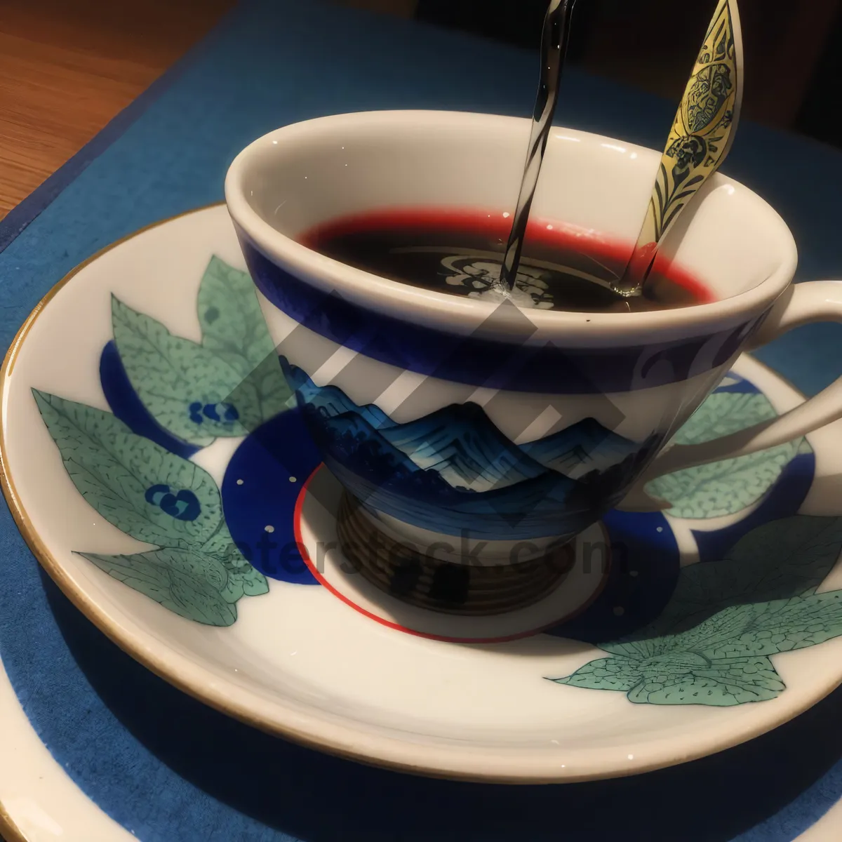 Picture of Traditional breakfast refreshment in bowl with coffee and tea.