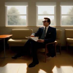 Happy Male Business Professional Working on Laptop in Office