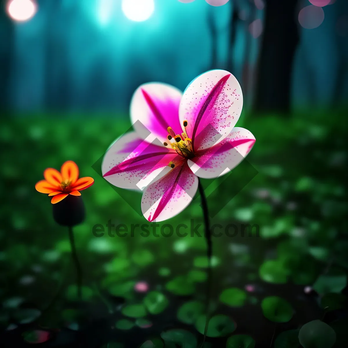 Picture of Blooming Pink Geranium Flower in Garden