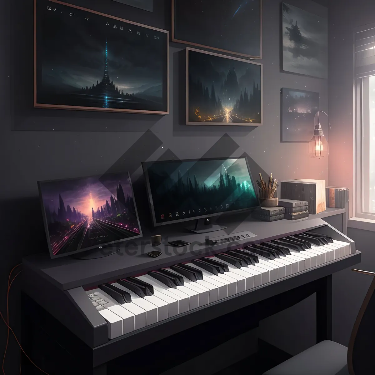 Picture of Modern Piano on Desktop Workspace