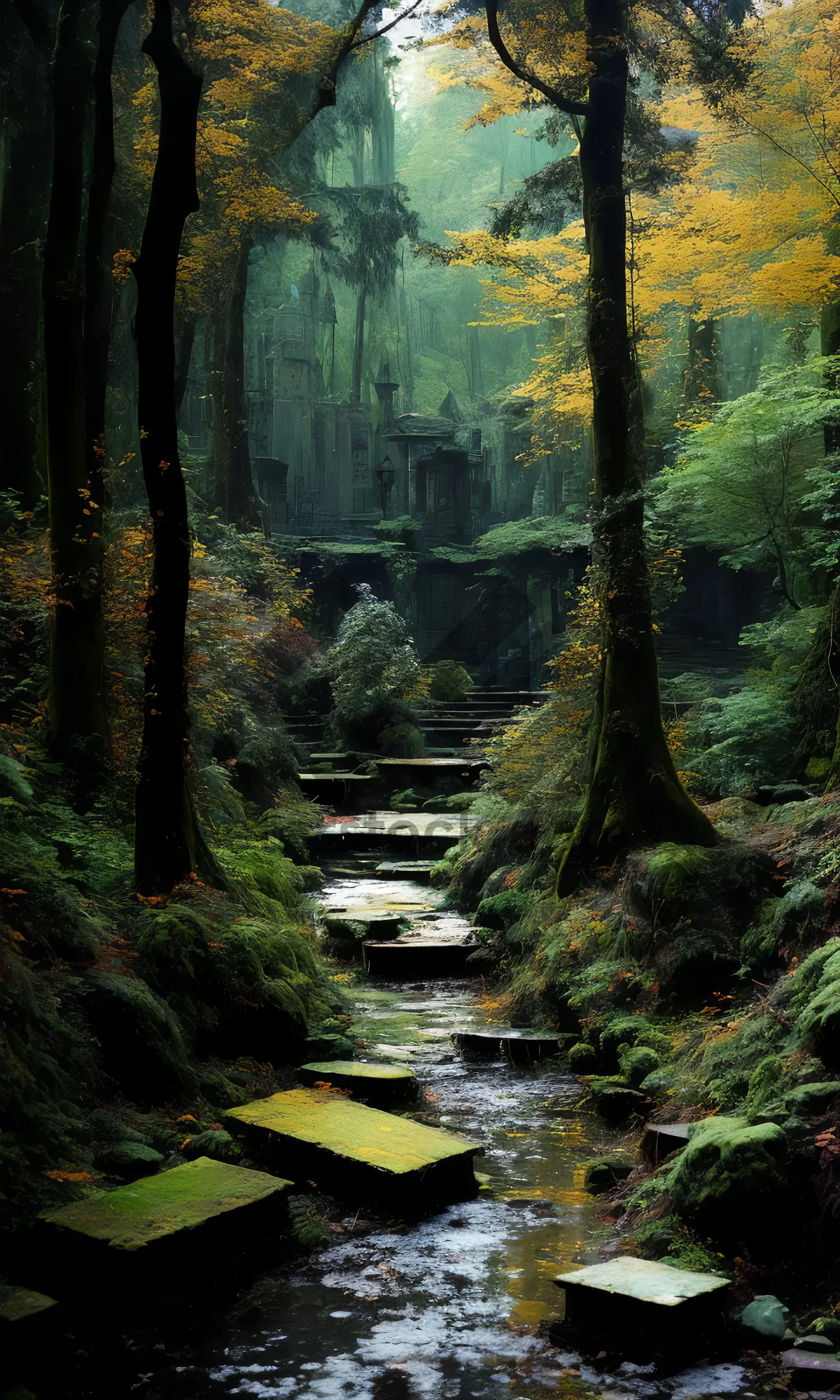 Picture of Serene Autumn Landscape by the Creek