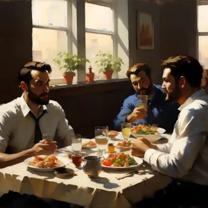 Group of businesspeople having lunch together at a restaurant
