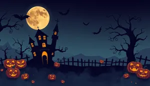 Spooky Halloween Night Sky with Silhouette Trees