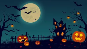 Spooky Halloween Night Silhouettes with Moon.