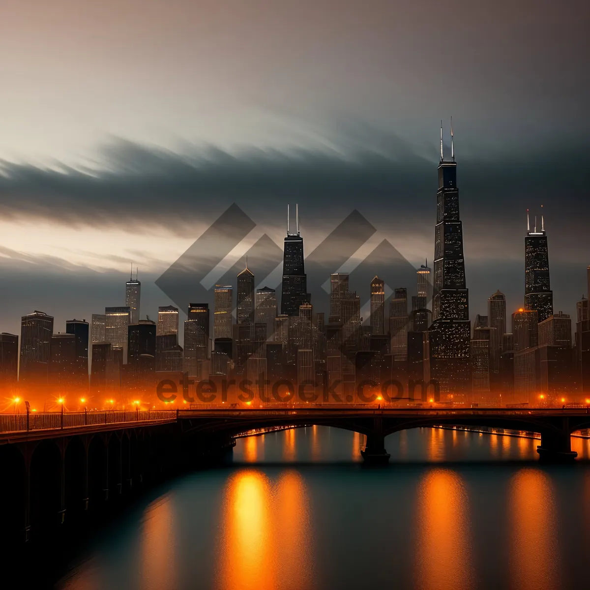 Picture of Dazzling City Lights Reflecting off River