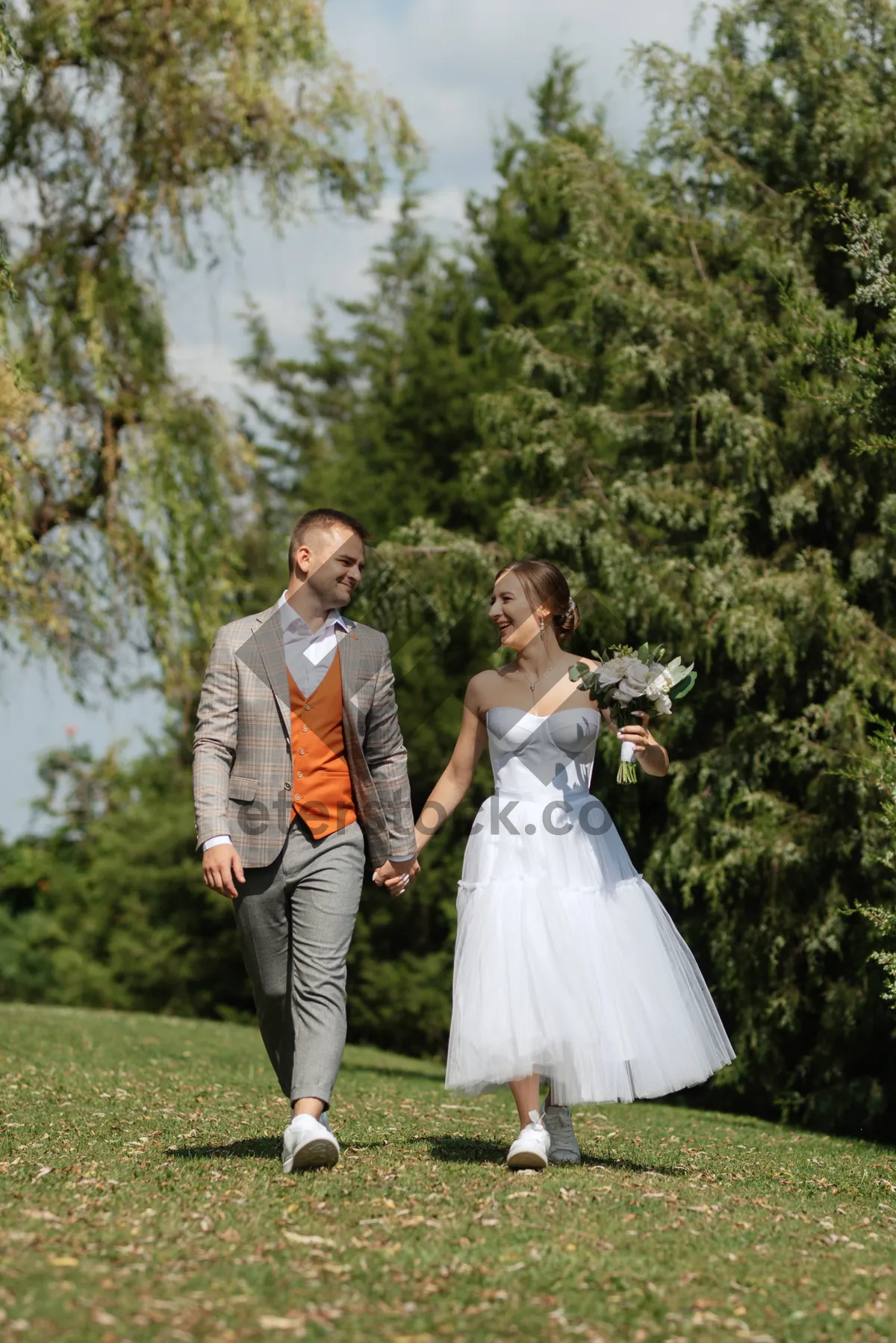 Picture of Happy Wedding Couple Smiling in Love and Joy