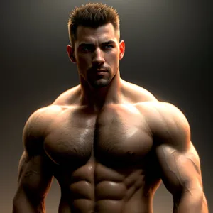 Powerful Male Fitness Model Flexing Muscles