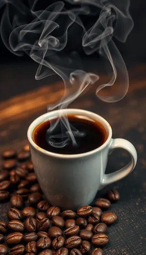 Morning Espresso on Black Table with Spoon and Cup