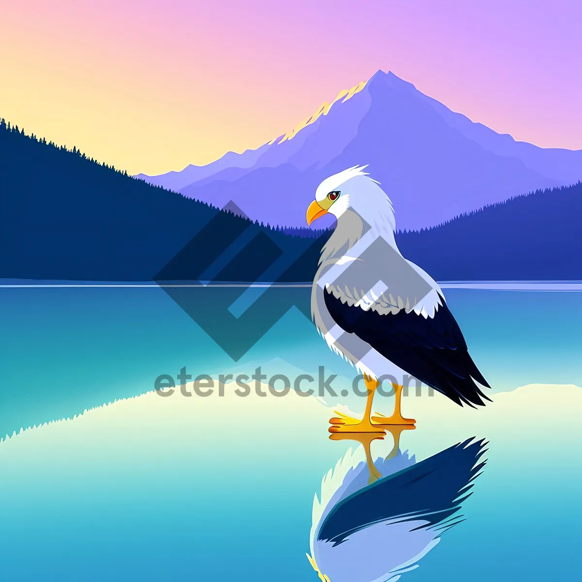 Picture of Graceful Seagull Gliding over Serene Waters