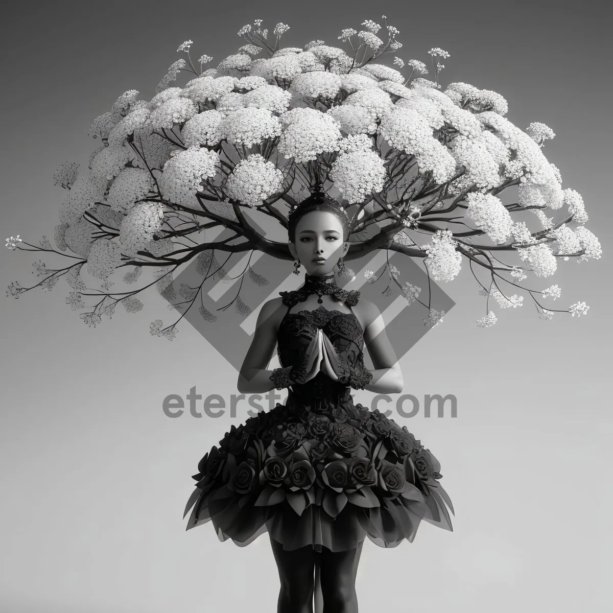 Picture of Miniature tree lampshade decoration with flower arrangement