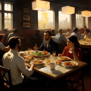 Happy couple dining at elegant restaurant table with wine.