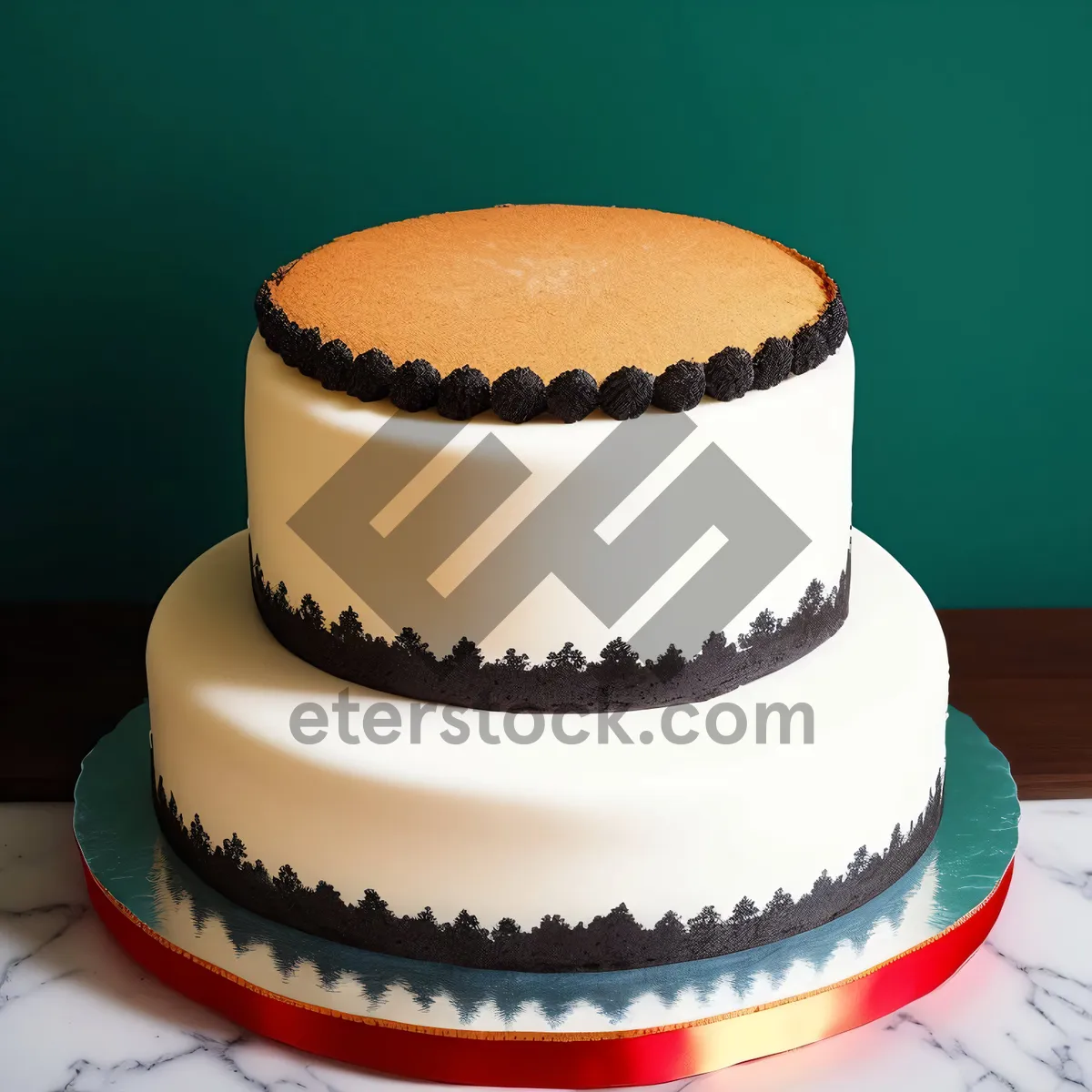 Picture of Delicious chocolate cake with cream and coffee cup