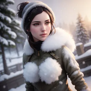 Smiling brunette model in fashionable fur coat