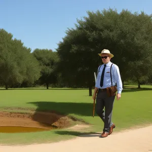 Swinging Golfer on Green Grass