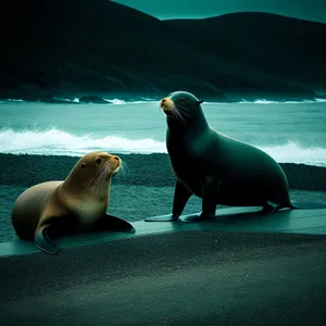 Playful Sea Lion Basking on Sandy Arctic Beach