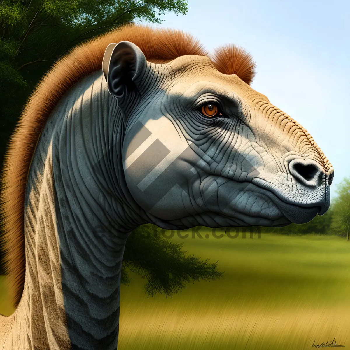 Picture of Wild Zebra Stallion Grazing on Grass