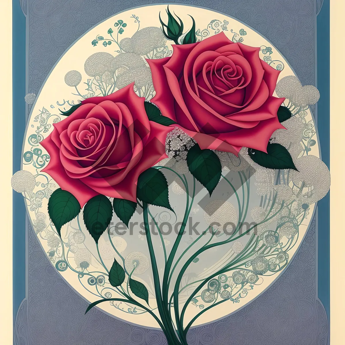 Picture of Vintage Floral Wallpaper with Ornate Rose Stamp Design
