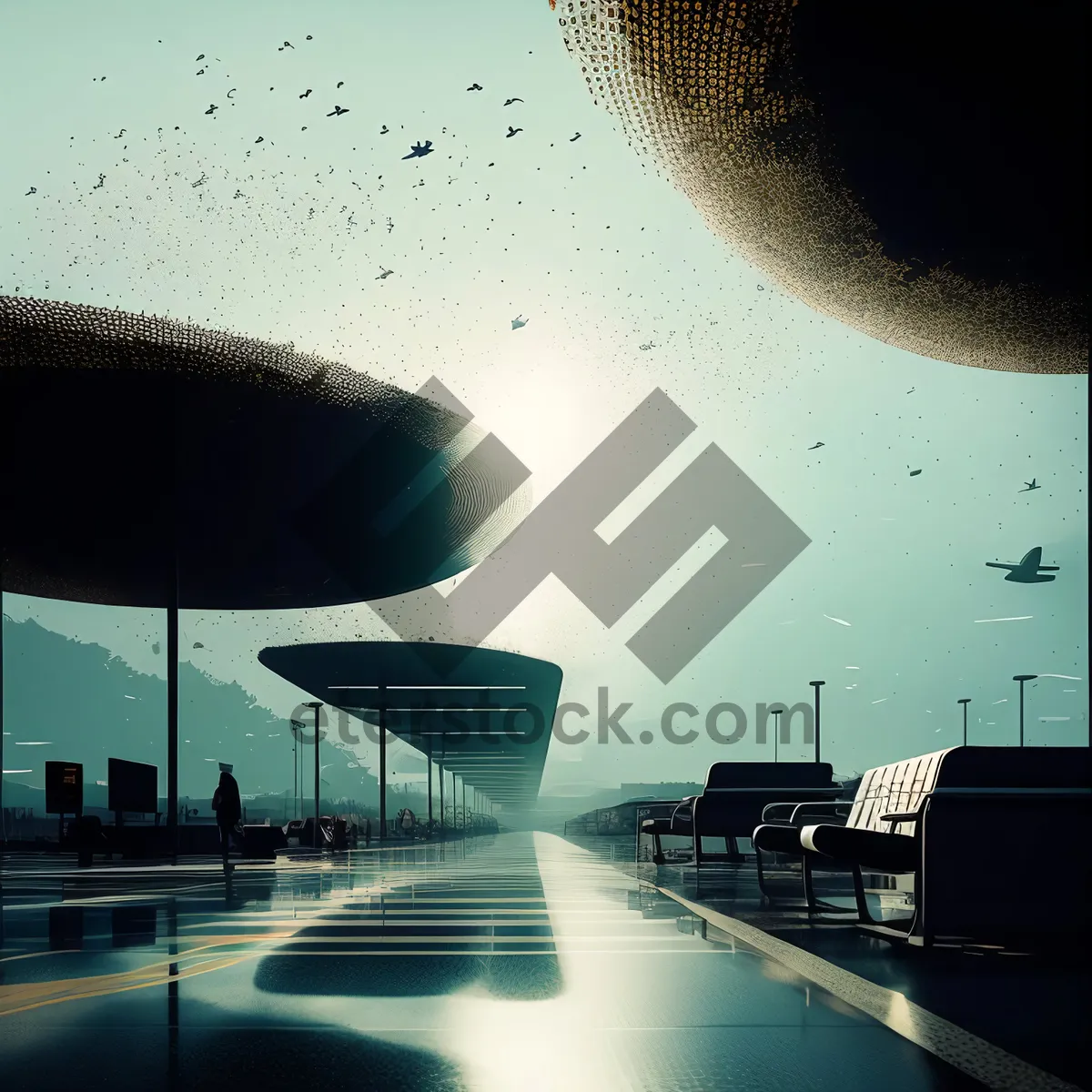 Picture of Modern Halftone Building with Futuristic Dots