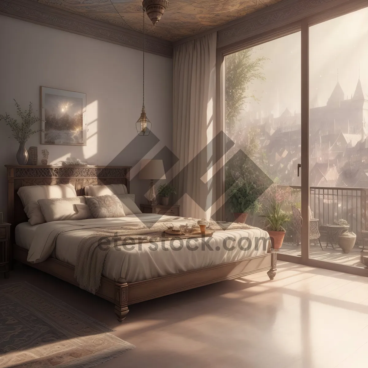 Picture of Cozy Modern Bedroom with Stylish Furniture and Relaxing Ambiance.