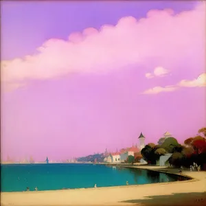 Tropical sunset over a palm-fringed beach