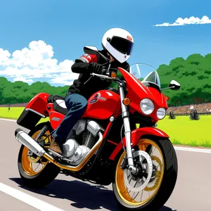 Speeding motorbike with helmet