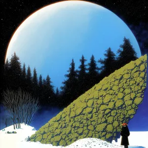 Winter Moonlit Sky with Snow-covered Landscape