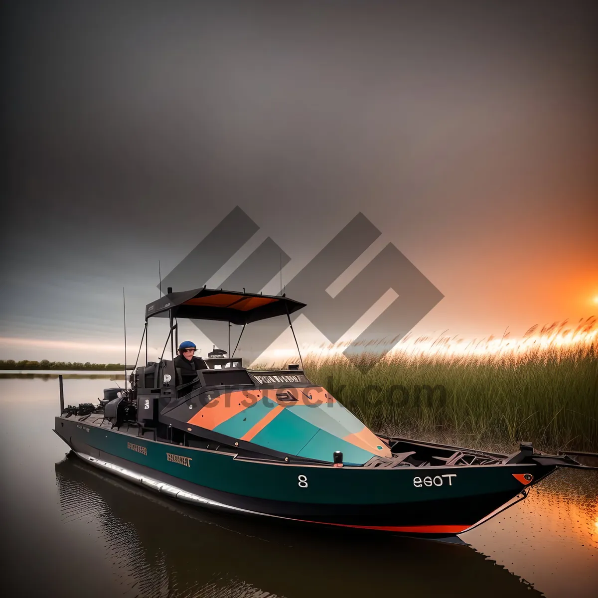 Picture of Serenity at Sea: Majestic Fishing Tugboat in a Coastal Harbor