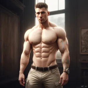 Ripped and Powerful: Male Fitness Model Flexing Muscles