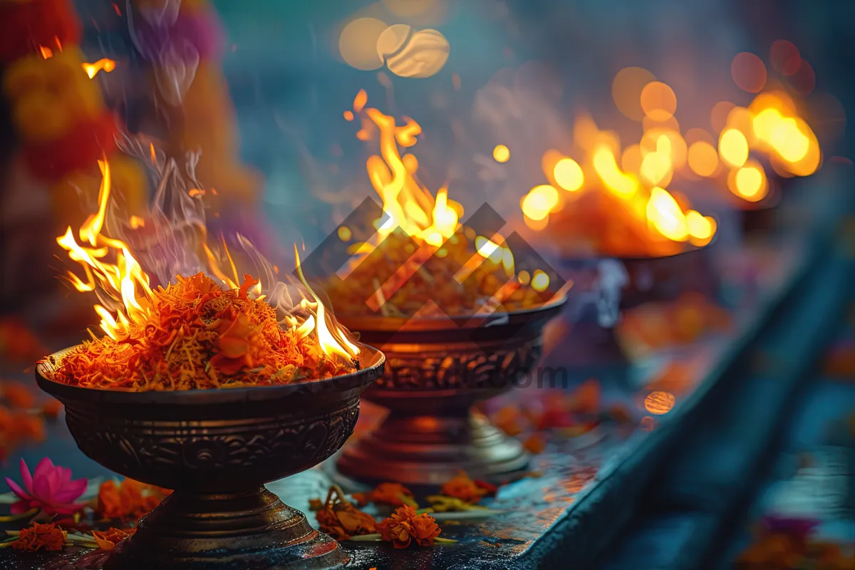 Picture of Burning Orange Flame in Fireplace of Warmth