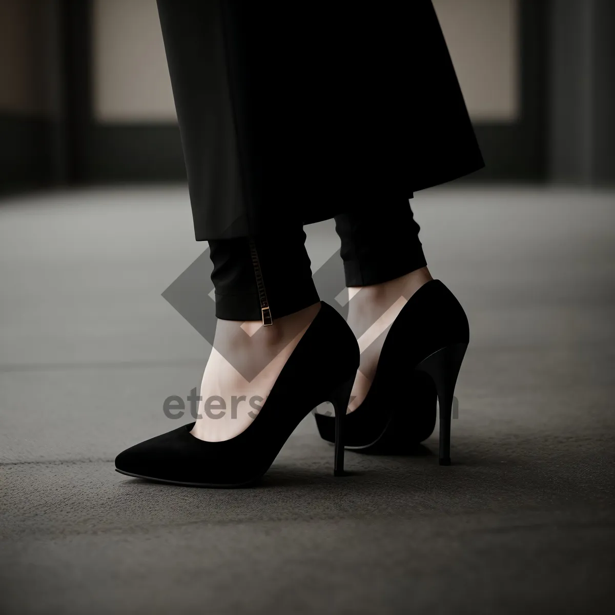 Picture of Sexy black piano leg with attractive woman holding umbrella.